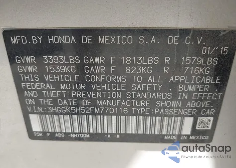 2015 Honda Fit Lx from USA, damaged, VIN 3HGGK5H52FM770116